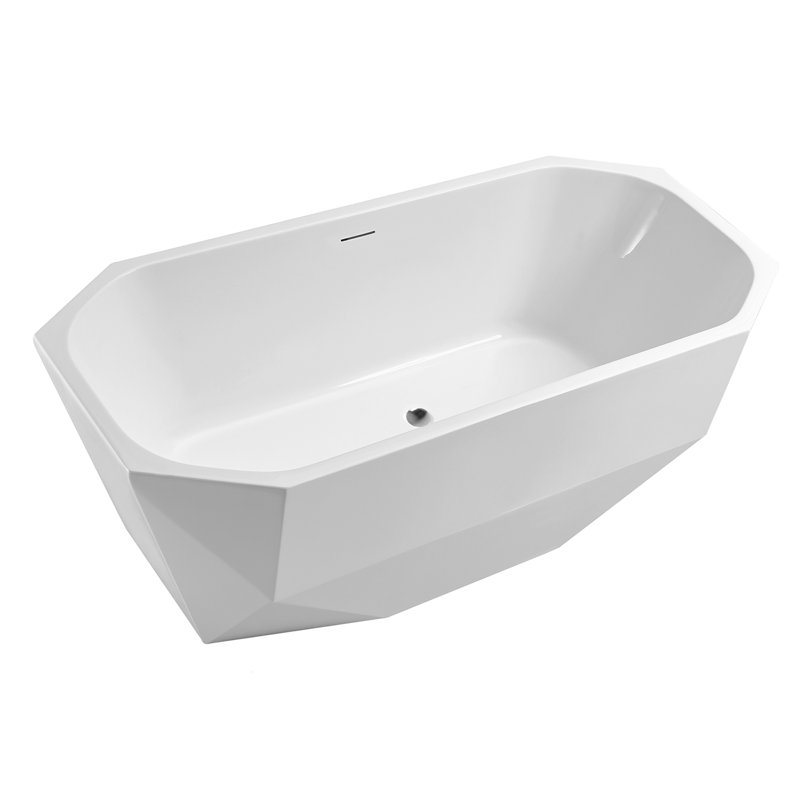 63'' Streamline Freestanding Soaking Acrylic Bathtub With Drain and Bamboo Tray, Polished Chrome