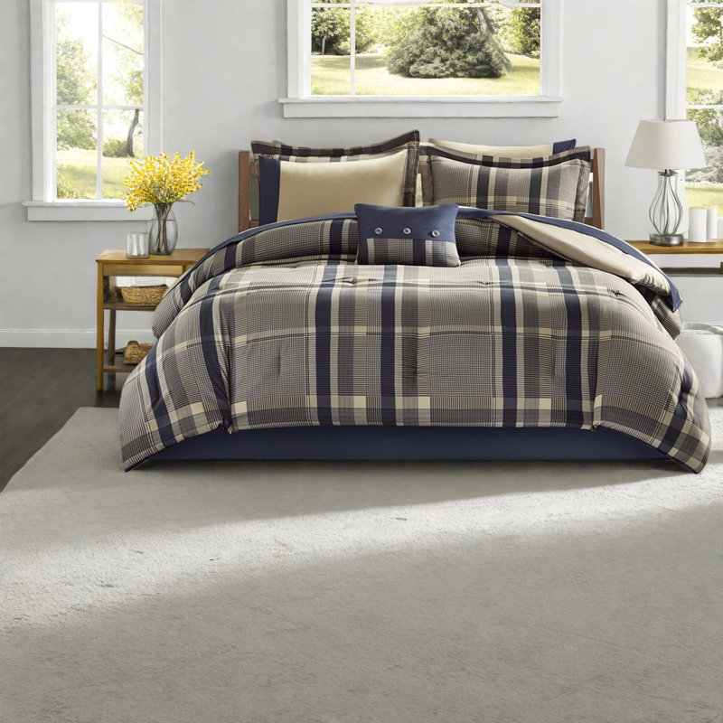 Modern Plaid Bedding Sets, Polyester Comforter With Sheets, Ideal For Home Comfort