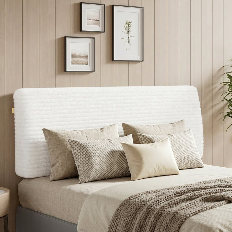 Upholstered Headboard Ergonomic Fabric Headboard 6.3 inch width Headboard Suitable for 8-14 inch Mattress , Queen, White