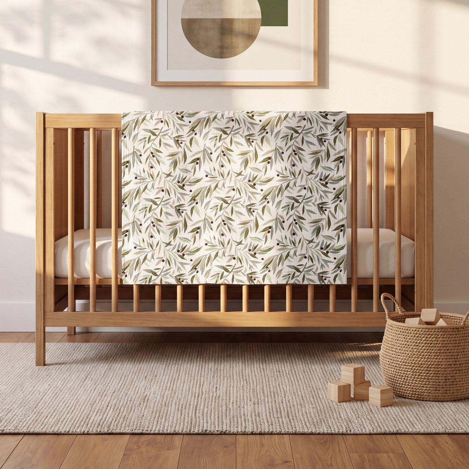 Olive Branches Organic Muslin Swaddle Blanket