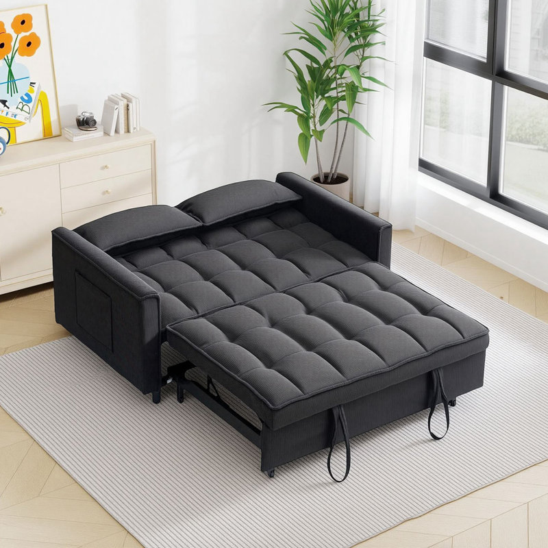 Canapé-lit modulaire 54,30 po Corduroy, Noir
