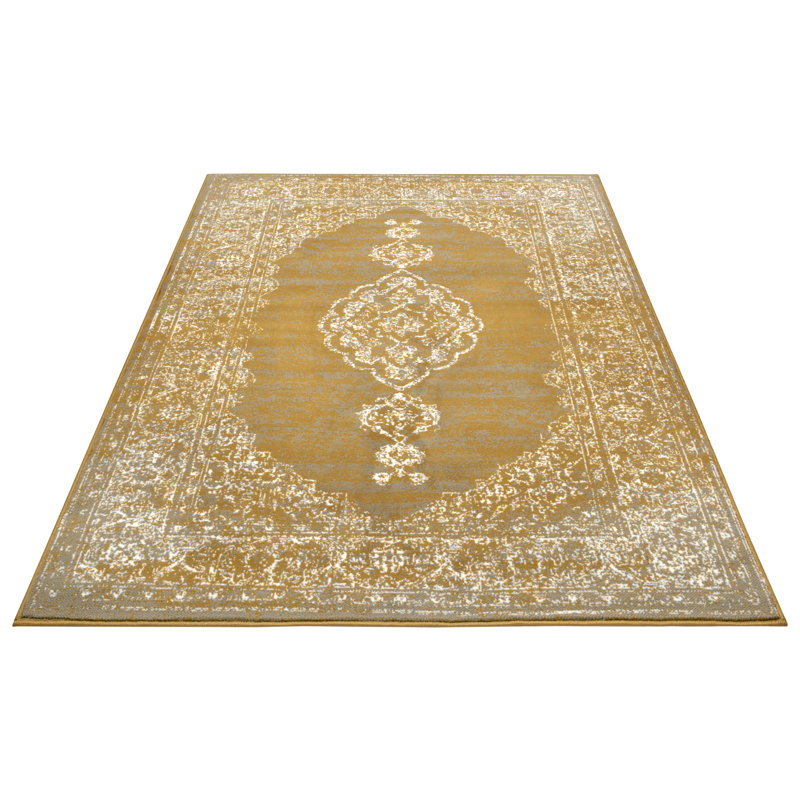 Designer velor rug, Mridional Mustard, Rectangular 80 x 150cm