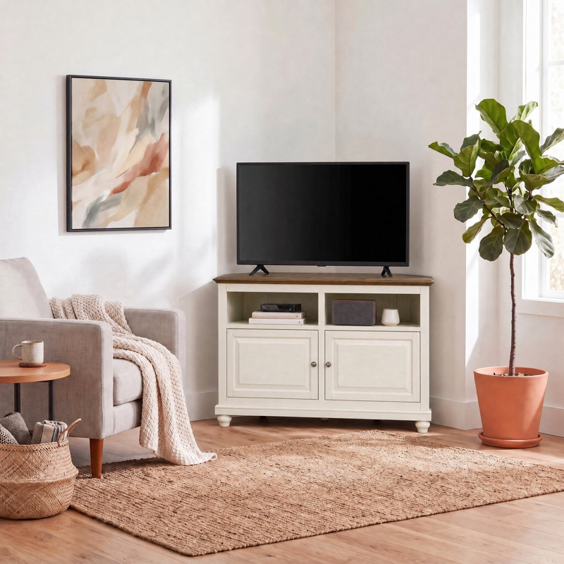 Meuble télé de coin 50 po Willoe, Blanc, H 32,5 po x L 50 po x l 18 po