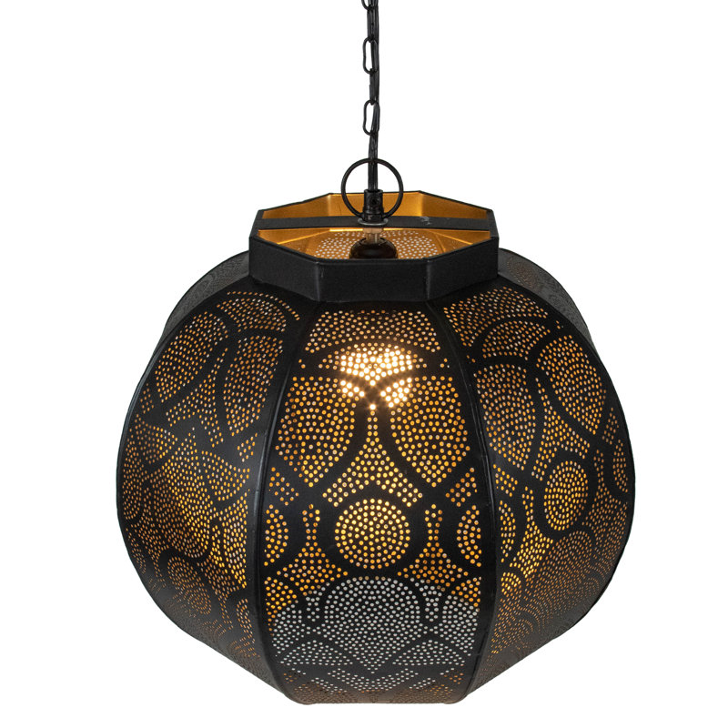 Luminaire suspendu 14,5 "de style marocain, Noir / Or affligé