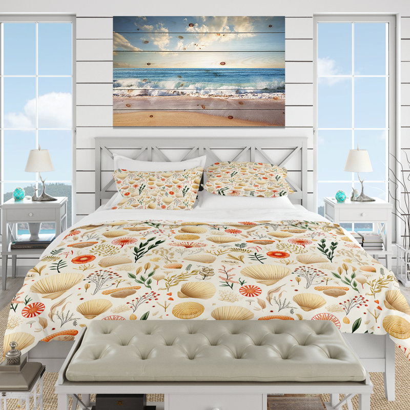 Literie coquillage à motif tropical II, Housse de couette pour très grand lit et 2 très