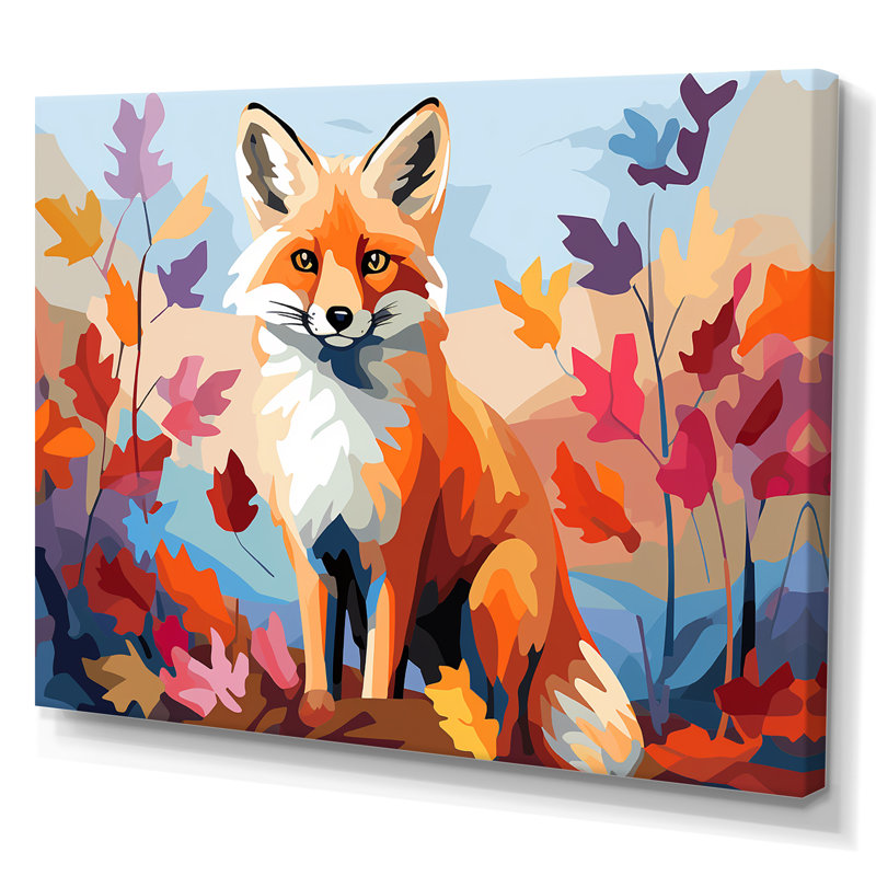 «Orange Foxes Leaf Adventure II», art mural animal renard, Toile tendue, H 30 po x l 40 po x P 1,5 po