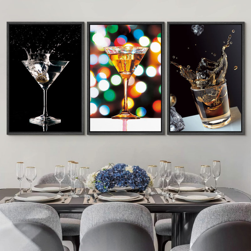 Martini & Bourbon, verre, boissons, cocktail, photographie, réalisme, chic, paysage, ultra, Cadre flottant noir