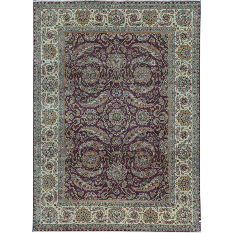 Tapis rouge et ivoire noué à la main de haute qualité