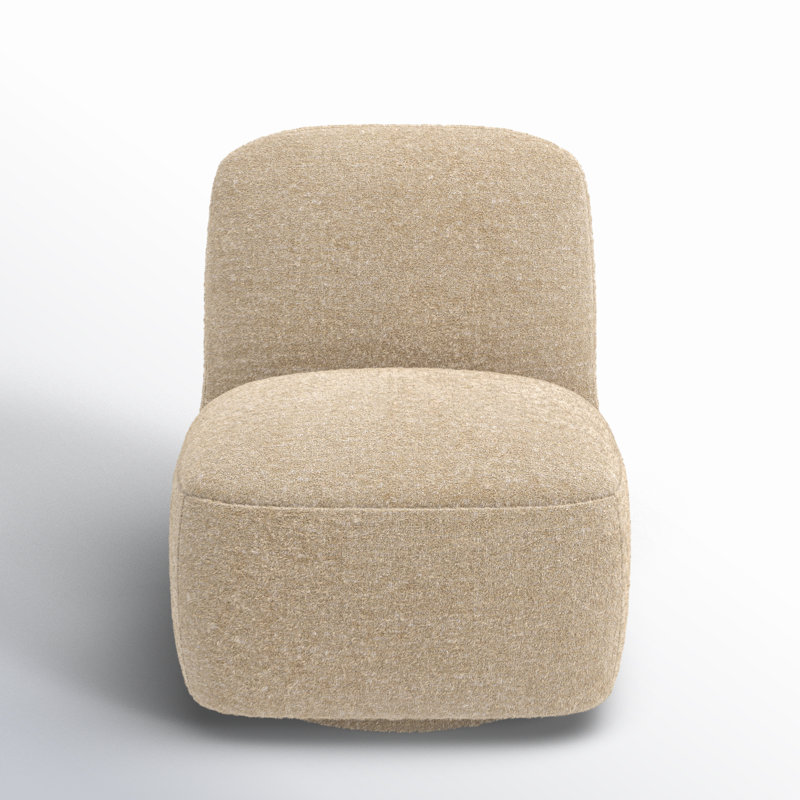 Beige Polyester Barrel Swivel Armchair with Wood Frame