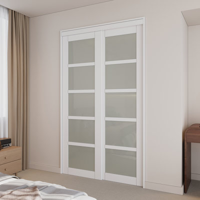80" Space-Saving Frosted Glass Sliding Pantry Door with Complete Hardware Kit MDF Material