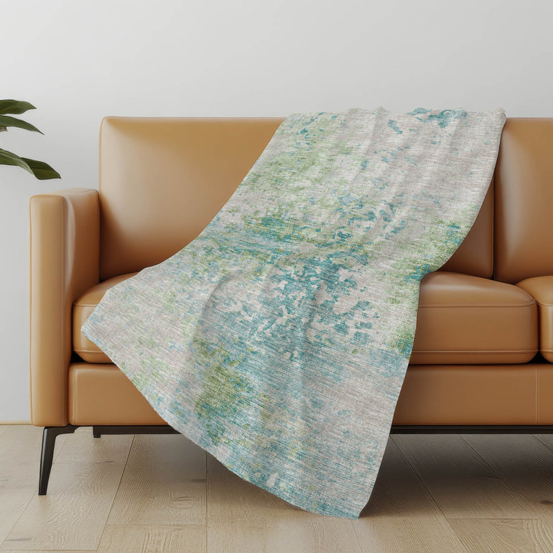 Addison Machine Washable Sherpa Soft Abstract Throw Blanket, Green