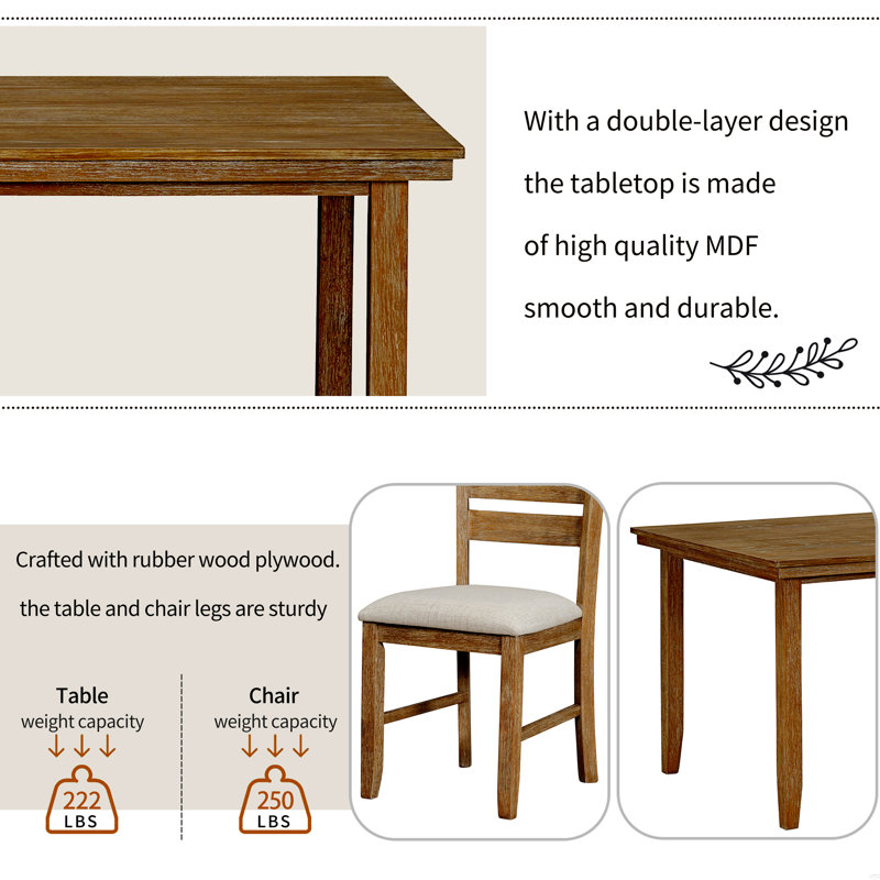 Dining Room Table And Chairs With Bench, Set Of 6, Brown