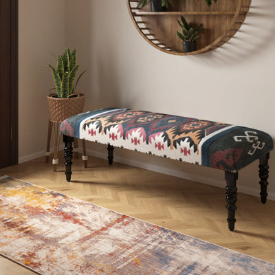 Handmade Multicolor Transitional Jute & Wool Upholstered Entryway Bench