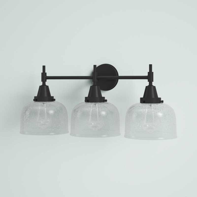 Éclairage pour meuble-lavabo à 3 lumières à intensité variable Gayle, Grainé, Ampoule DEL rétro 4 watts, Noir mat