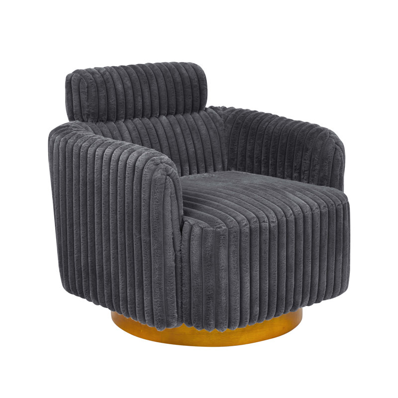 Luxe Velvet Swivel Chair, Gray Corduroy