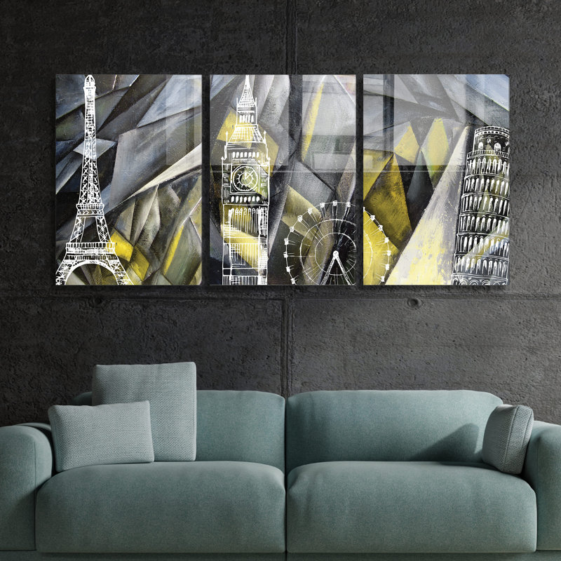 3 Piece No Frame Print Set on Glass, 30cm H x 45cm W x 0.4cm D