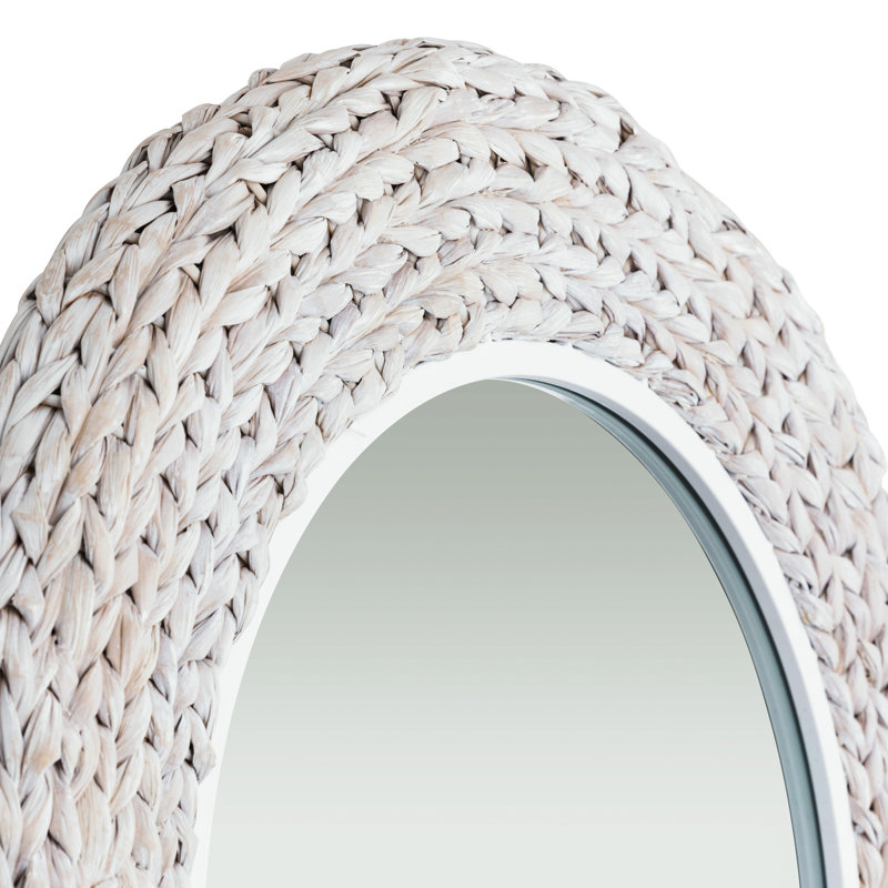 Athena Oval Wall Mirror - Matte White/Whitewash Seagrass, 40.25" x 24.25", White