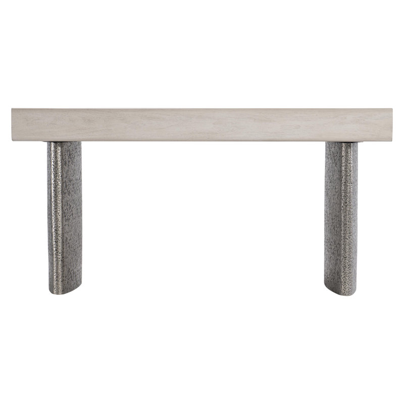 Gray Walnut Writing Desk with Textured Metal Legs