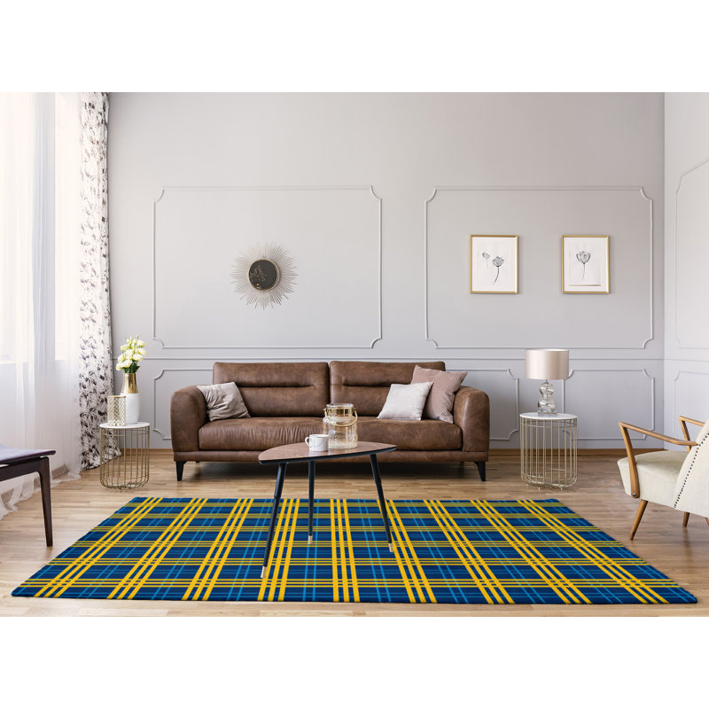 Tapis à carreaux bleu, Rectangle 8 pi x 10 pi