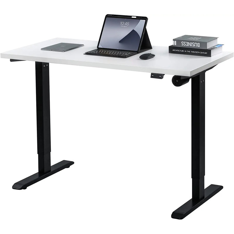 Midtown Value Height Adjustable Standing Desk, Single Motor, 48x24, White Top with Black Frame, White/Black