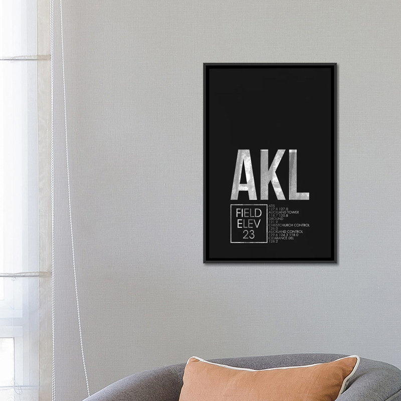 "auckland" , art textuel sur toile, "air traffic control series", H 26 po x l 18 po x P 1,5 po, Toile avec cadre noir