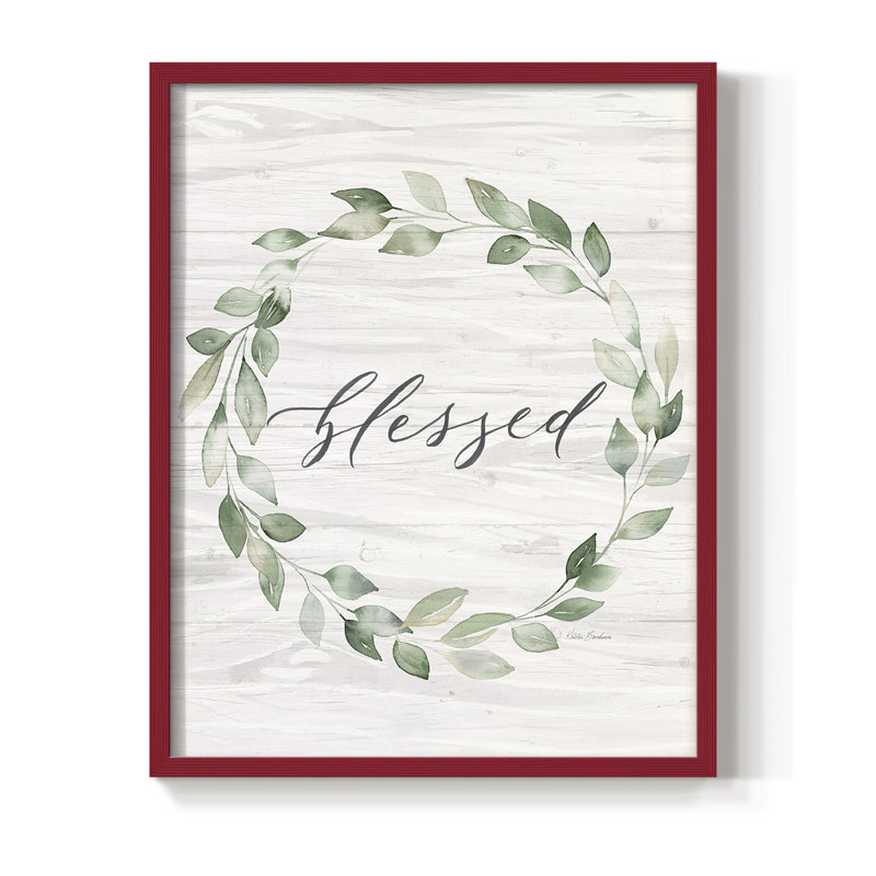 Blessed Wreath Framed Print - Solid Wood, 11" H x 9" W, Red