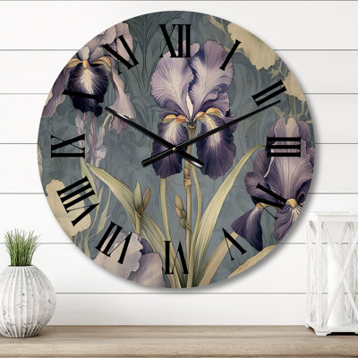 Horloge murale florale en bois mauve iris