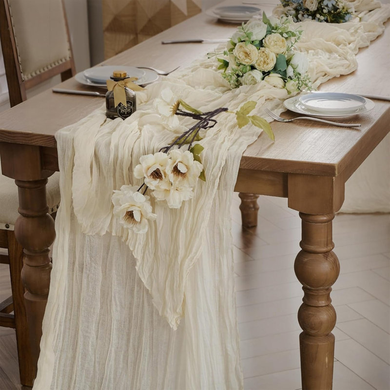 Cheesecloth Cream Table Runner 6pcs for Dining Table 90x300 cmBoho Gauze Long Rustic Sheer Table Runners Beige
