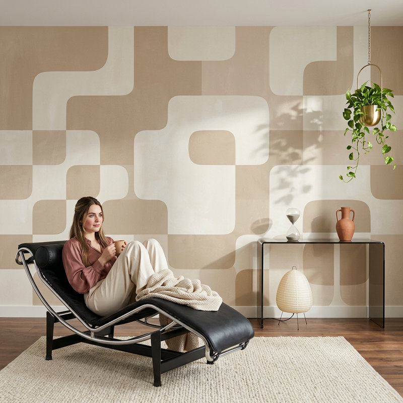 Mid Century Modern Wallpaper Retro Minimalist Wall Mural, 100"x96", Non-Woven Nonpasted