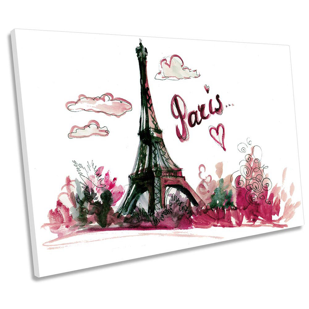 Paris Eiffel Tower Illustration CANVAS WALL ARTWORK Print Art