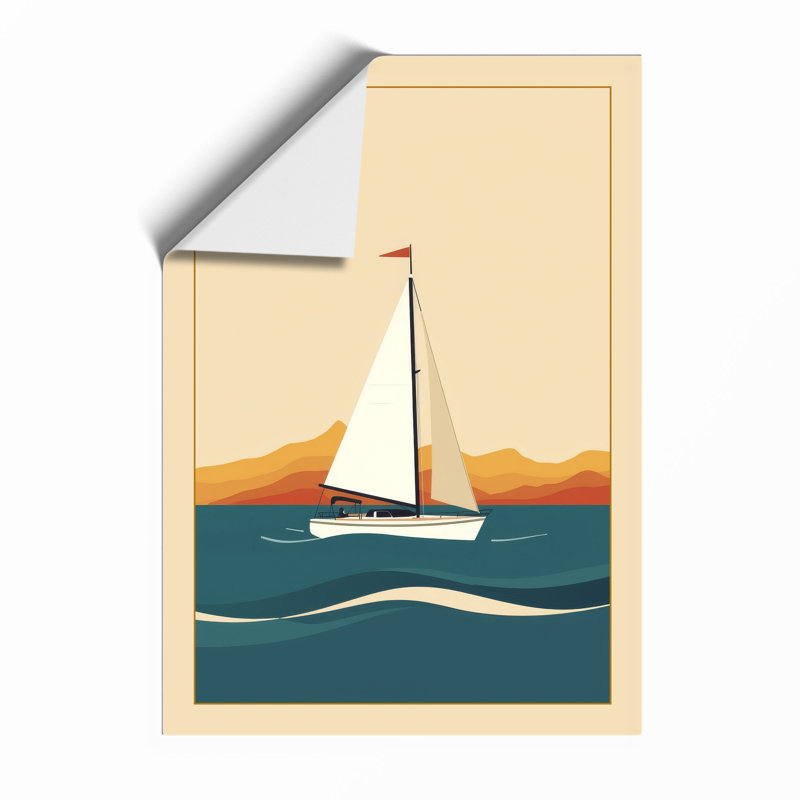 Sailboat at Calm Waters Minimalist - Framed Print, A2 - 59.4 x 42.0 cm, Unframed