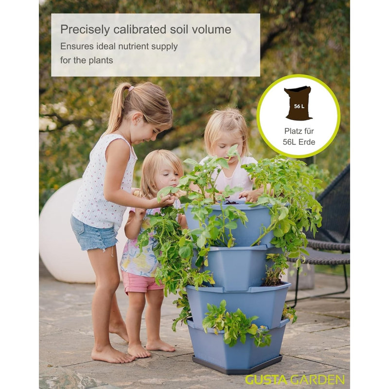 Paul Potato Potato Planter Tower, 4-Tier, Raised Bed, Pest protection, 0.2m², 56L Soil Capacity, Blue
