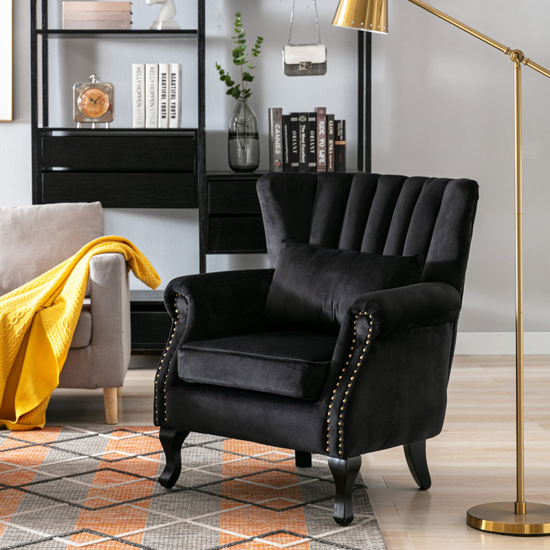 Dorava Velvet Accent Chair, Black