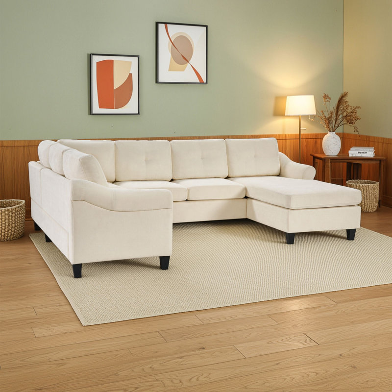 Canapé d'angle en U cinq places, Beige