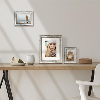 5X7 Inch White Wood Grain Rustic Picture Frame - Set Of 2,Distressed Farmhouse Frame - Ready To Hang Or Stand - With High Definition Glass
