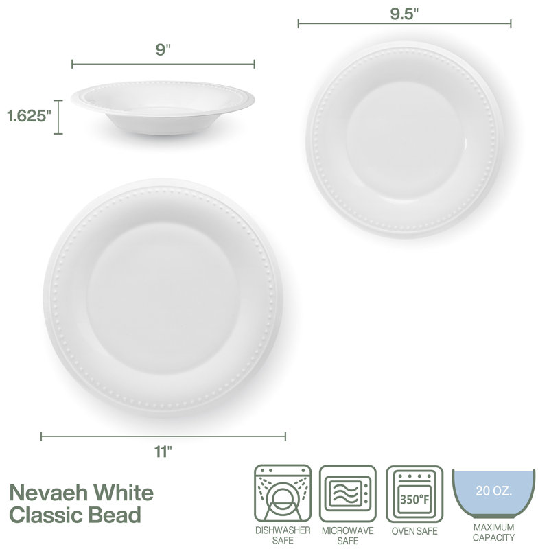 Fitz and Floyd Nevaeh White Classic Bead 24-Piece Bone China Dinnerware Set, Service For 8