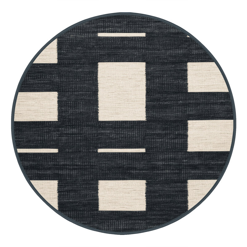 Tapis damier noir lavable à la machine, Rond 3 pi