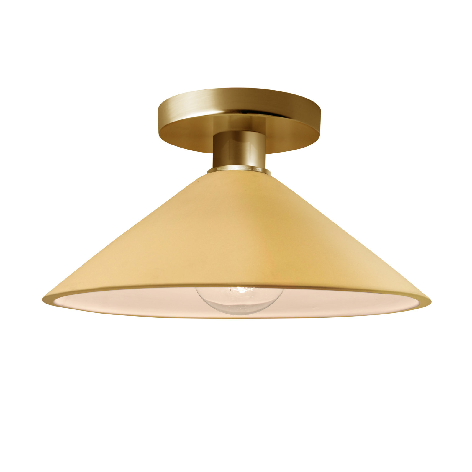 Single Light Ceramic Semi Flush Mount, Muted Yellow, Polished Brass, LED (Integrated)
