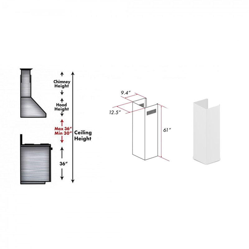 Zline 61 In. Smooth Bright White Wooden Chimney Extension For Ceilings Up To 12 Ft. (kbww-e)