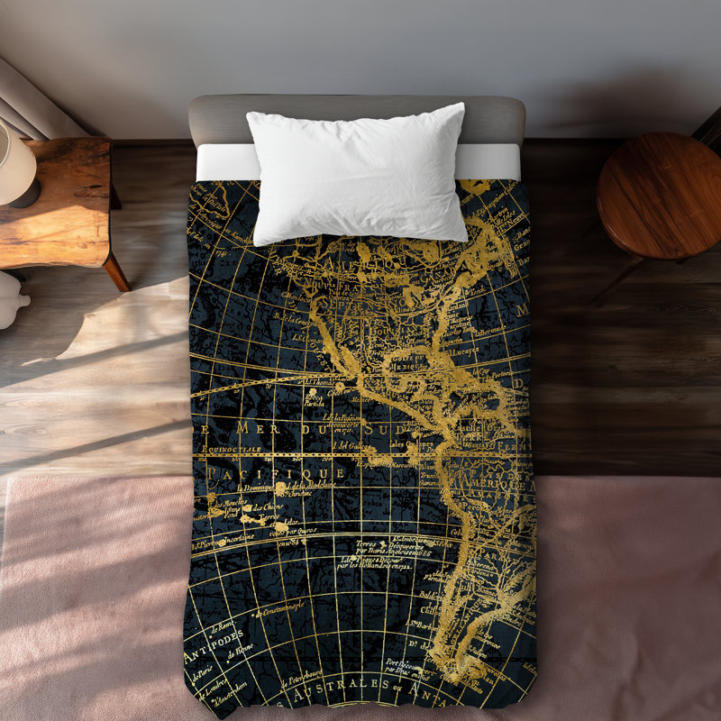 Blue and Marine World Map Globe Duvet Cover | Industrial Decor