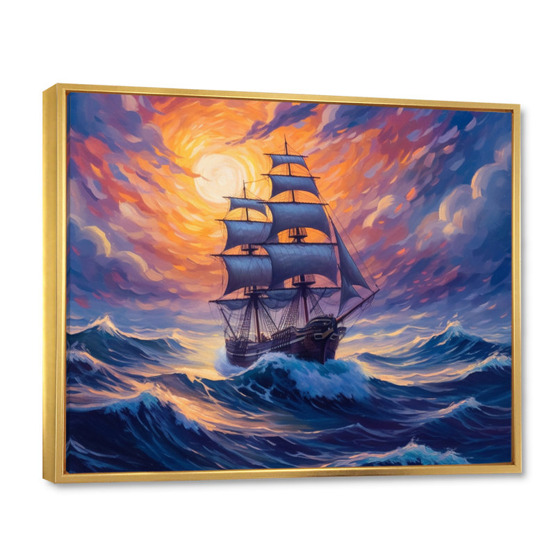 «Ship Sailing The High Seas», reproduction sur toile, H 16 po x l 32 po x P 1 po, Cadre flottant doré