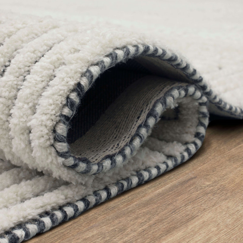 Handmade Black and White Geometric Synthetic 9' x 12' Area Rug