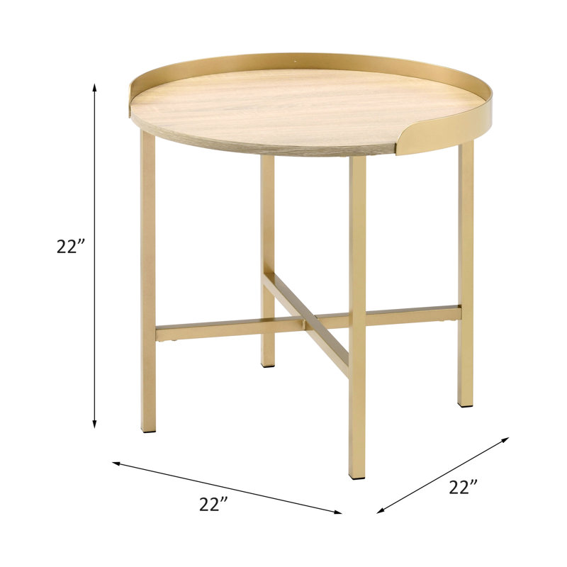 Table de bout avec plateau en chêne et métal doré