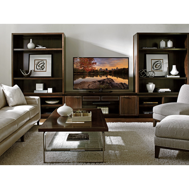 68" Brown Walnut Transitional Media Console with Cabinet