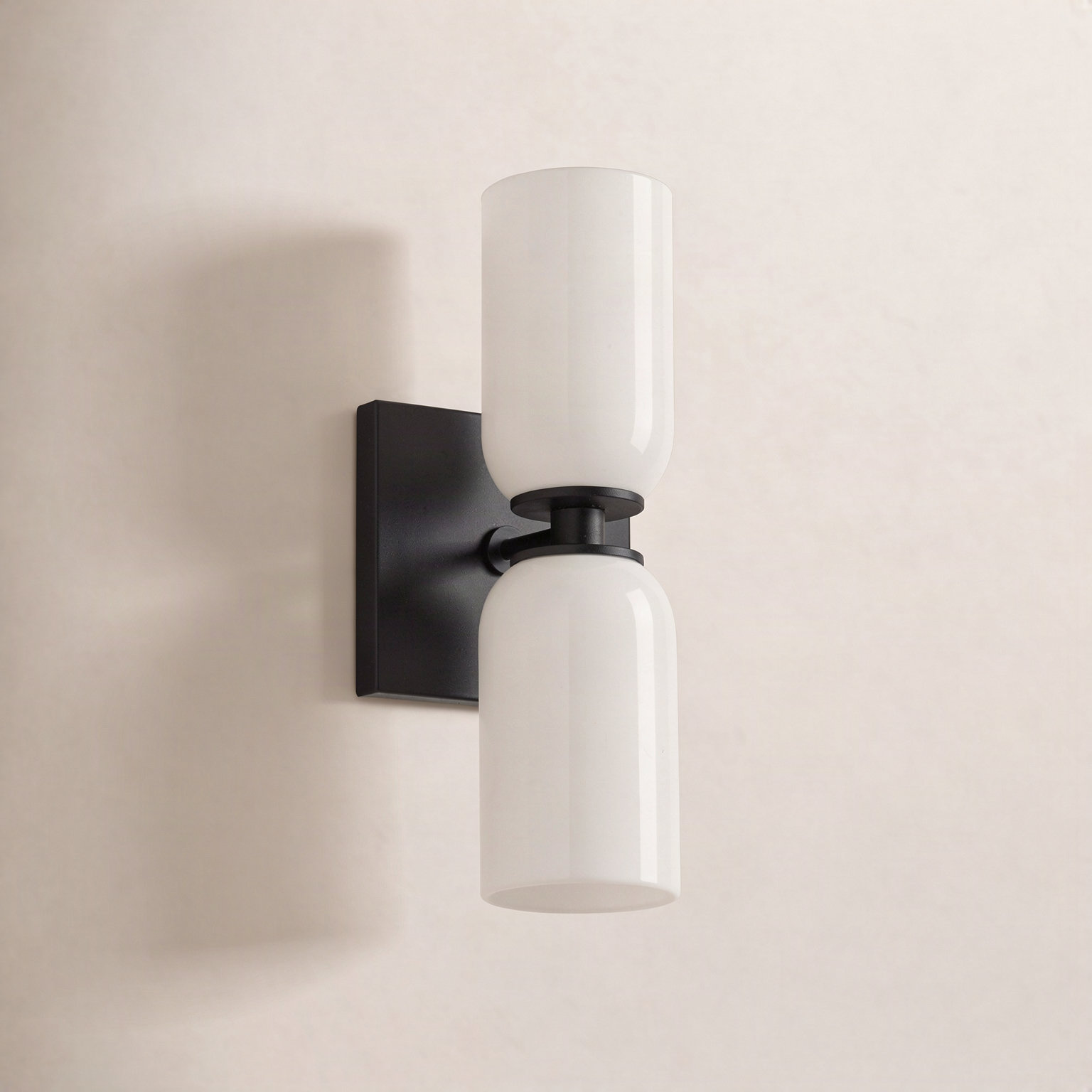 Nola 2 Light Steel Dimmable Armed Sconce, Glossy Opal