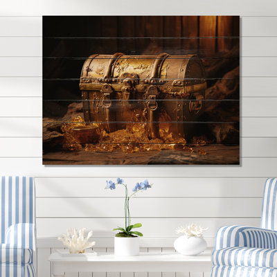 Pirates Gold Treasure I - Pirate On Wood Print