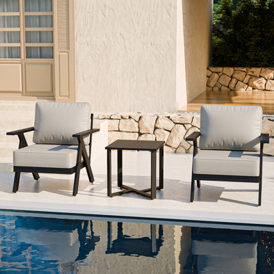 3 Pieces Patio Aluminum  Lounge Chairs Set With Side Table