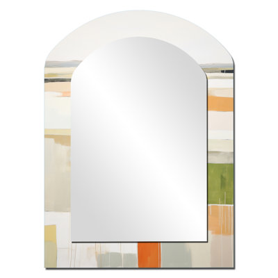 Meadow Modern Geometric Fields - Meadow Asymmetrical Decorative Wall Mirror, Traditional Arch Large Mirror, Printed Metal Art