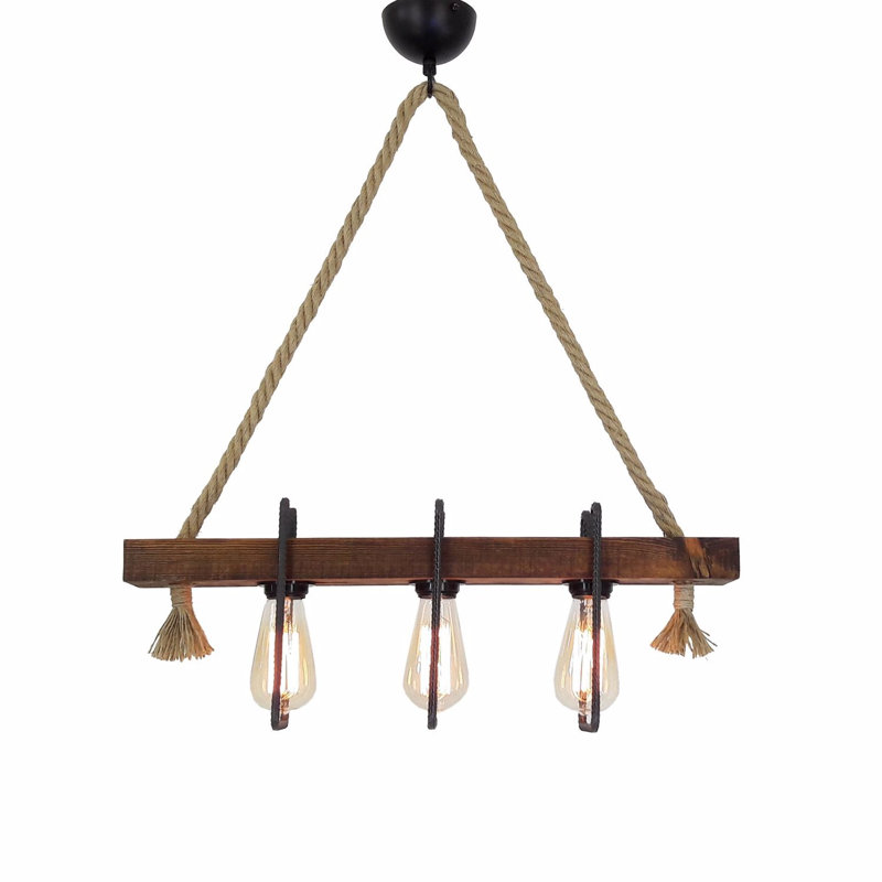 Lustre rustique fait à la main, pin massif, 4,0 x 23,6 x 27,6 pouces | Couleur noyer, 3 ampoules E27 maximum (40 W) | Conception moderne de couleur unie, parfaite pour la salle à manger et les espaces de vie, luminaire charmant et unique