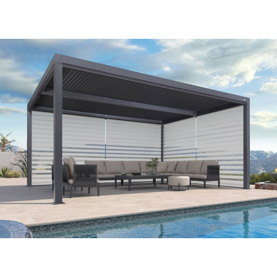 Aluminum Pergola with Roller Shade, 1 Long Side and 1 Short Side